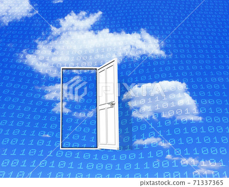 Digital blue sky behind the door that opens Digital blue sky behind the door that opens 71337365