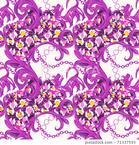 Animal skin leopard texture with Baroque frame 71337593