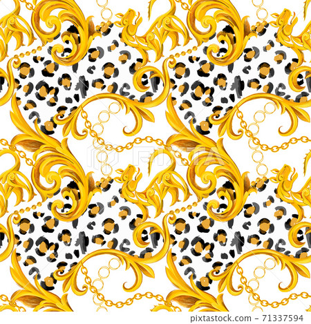 Animal skin leopard texture with Baroque frame Animal skin leopard texture with Baroque frame 71337594