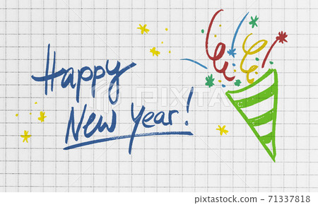 Happy New Year on checkered writing pad concept Happy New Year on checkered writing pad concept 71337818