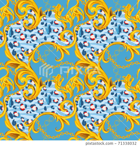 Baroque seamless pattern with Leopard texture Baroque seamless pattern with Leopard texture 71338032