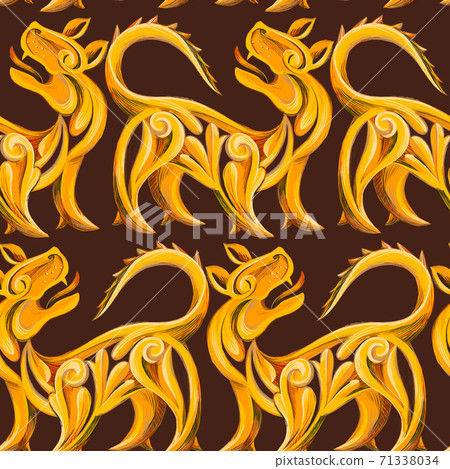 Animal seamless pattern with lions. Animal seamless pattern with lions. 71338034