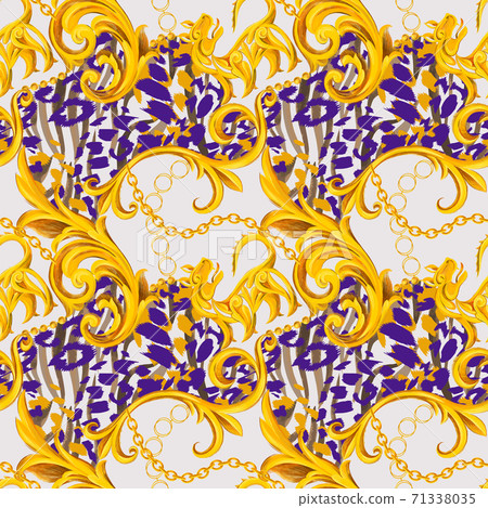 Baroque seamless pattern with Leopard zebra texture Baroque seamless pattern with Leopard zebra texture 71338035