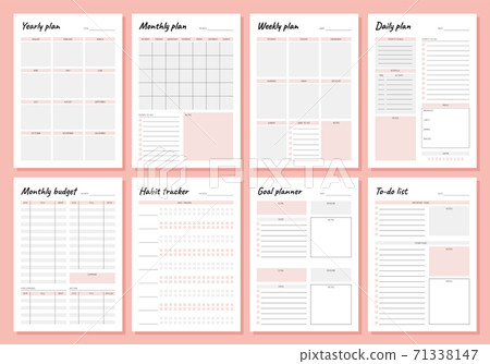 Planner. Weekly and days organizers for schedule list with reminder, checklists, important date and notes. Simple life planners daily routine organization vector minimalist templates Planner. Weekly and days organizers for schedule list with reminder, checklists, important date and notes. Simple life planners daily routine organization vector minimalist templates 71338147
