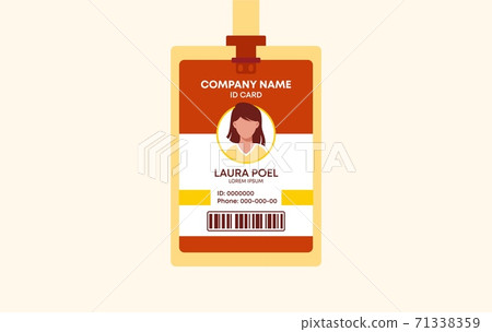 Working ID card template. Identification card company employee secure pass with personal character information. 71338359