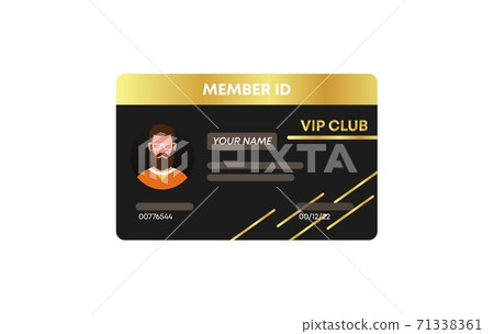 Member ID card template. Special vip client card secure pass identification with personal information character. 71338361