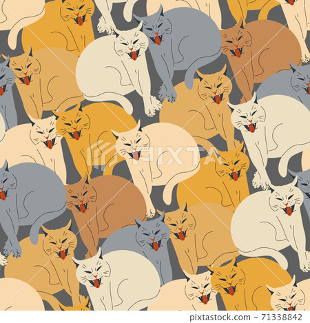 seamless pattern with funny colorful cartoon cats. On gray background seamless pattern with funny colorful cartoon cats. On gray background 71338842