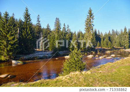 Izera River Valley on an early sunny morning, Poland. Izera River Valley on an early sunny morning, Poland. 71338862