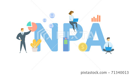 NPA, Non Performing Asset. Concept with keywords, people and icons. Flat vector illustration. Isolated on white. 71340013