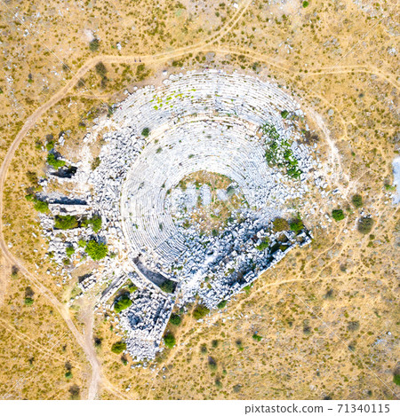 Aerial view of the roman amphitheater in the ancient Sagalassos town, Province Burdur, Turkey Aerial view of the roman amphitheater in the ancient Sagalassos town, Province Burdur, Turkey 71340115
