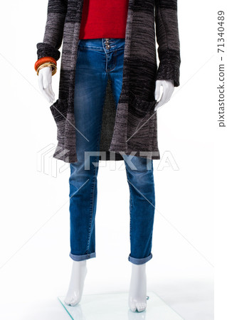 Striped sweater coat and jeans. Striped sweater coat and jeans. 71340489