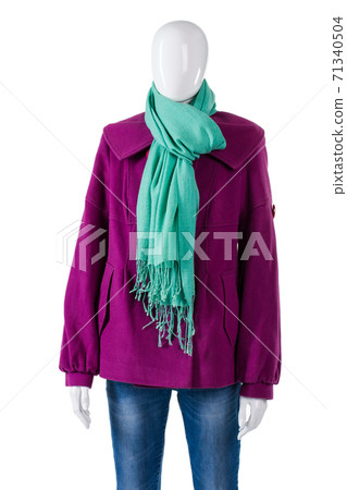 Turquoise scarf and purple coat. Turquoise scarf and purple coat. 71340504
