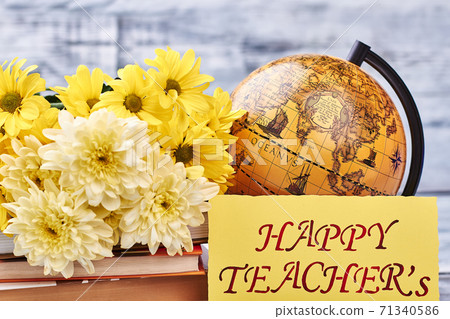 Teacher's Day card and globe. 71340586