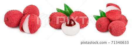 lychee fruit isolated on white background with clipping path and full depth of field. Set or collection 71340633