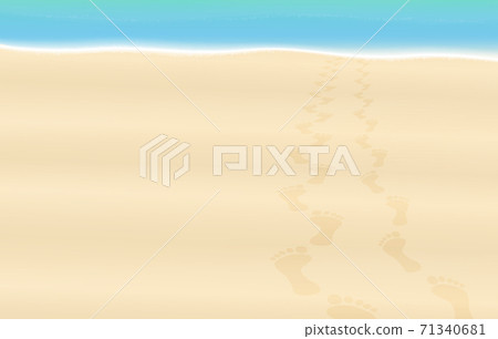 Traces in the sand of a love couple. Sandy beach with footprints towards the cooling sea. Vector illustration. Traces in the sand of a love couple. Sandy beach with footprints towards the cooling sea. Vector illustration. 71340681