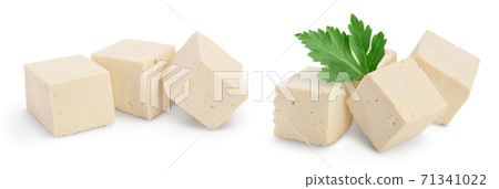 diced tofu cheese isolated on white background with clipping path and full depth of field, diced tofu cheese isolated on white background with clipping path and full depth of field, 71341022