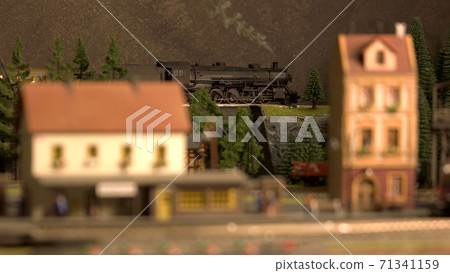Miniature retro railway station. Miniature retro railway station. 71341159