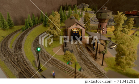 Toy railway station top view. Toy railway station top view. 71341291