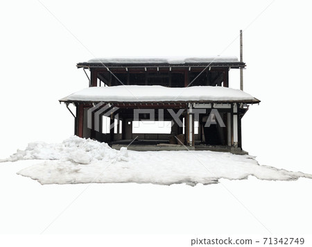 Front view of garage cover with snow in winter on white background Front view of garage cover with snow in winter on white background 71342749