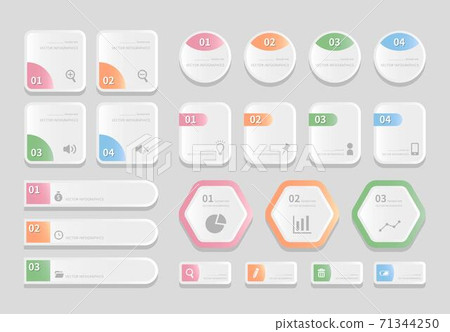 Rectangle and circle infographics, business icons, computer, office icons, vector, isolated 71344250