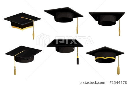 Academic caps vector icons, university black hats Academic caps vector icons, university black hats 71344578