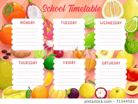 School timetable template with exotic fruits School timetable template with exotic fruits 71344581