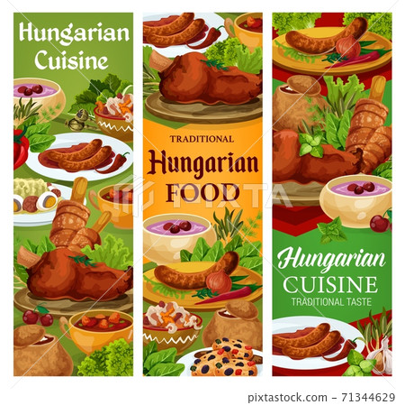 Hungary cuisine, vector Hungarian food banners set 71344629
