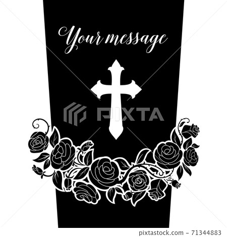 Funeral card, vector gravestone with rose garland Funeral card, vector gravestone with rose garland 71344883