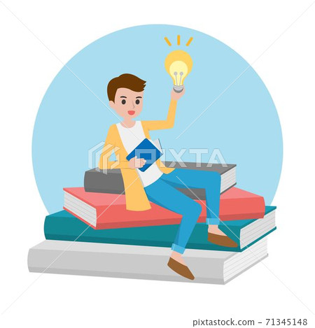 Handsome man reading book, financial business office education, cartoon comic illustration vector 71345148
