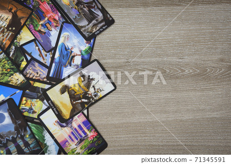 Tarot cards on wooden background fortune card prophecy, gypsy card for fortune teller reading future 71345591