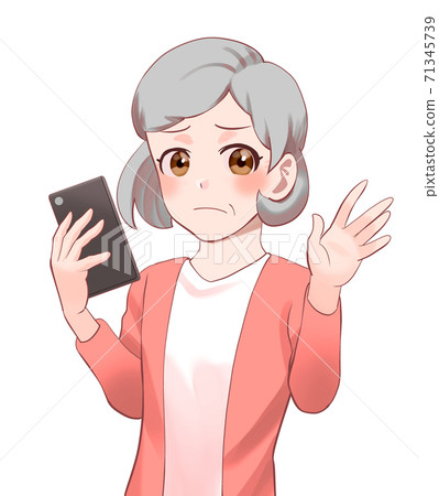Illustrations of seniors and grandmas who cannot master smartphones Illustrations of seniors and grandmas who cannot master smartphones 71345739
