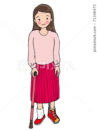 一個女人帶著拐杖穿著腳踝腳設備行走 71346473