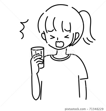 Illustration of a young woman surprised with a drink Illustration of a young woman surprised with a drink 71348229