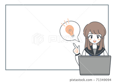 High school girl, pointing, vector presenting using a personal computer High school girl, pointing, vector presenting using a personal computer 71349094