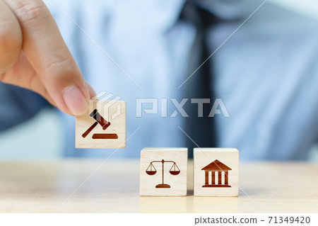 Wooden block cube shape with icon law legal justice Wooden block cube shape with icon law legal justice 71349420