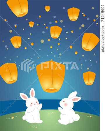 中國的節日,中秋節,可愛兔子放天燈,卡通漫畫插圖向量 中國的節日,中秋節,可愛兔子放天燈,卡通漫畫插圖向量 71349605