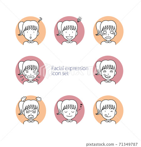 一組帶有各種表情的女孩簡單圖標 一組帶有各種表情的女孩簡單圖標 71349787