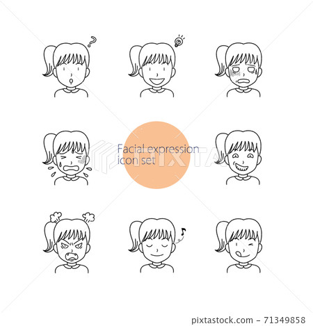 一組帶有各種表情的女孩簡單圖標 一組帶有各種表情的女孩簡單圖標 71349858