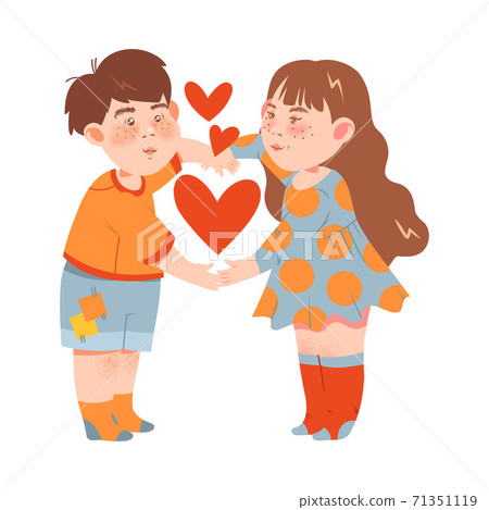 Funny Freckled Boy And Girl Holding Hands And Stock Illustration