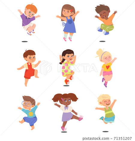 Boy and Girl Characters Jumping with Joy and... - Stock Illustration ...