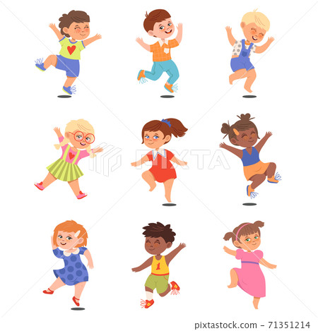 Boy and Girl Characters Jumping with Joy and... - Stock Illustration ...