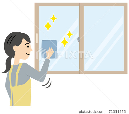 Woman in an apron cleaning windows - Stock Illustration [71351253] - PIXTA