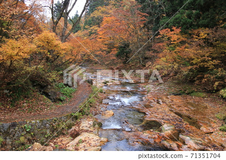 Yamagata Ginzan Onsen Autumn Shiragane River Promenade 71351704