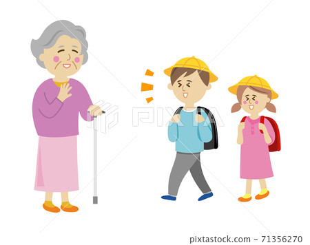 小學生和上學的老人的插圖圖像 小學生和上學的老人的插圖圖像 71356270