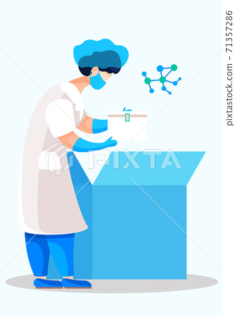Industry concept. Safety and health. The female researcher opens a container with a substance 71357286
