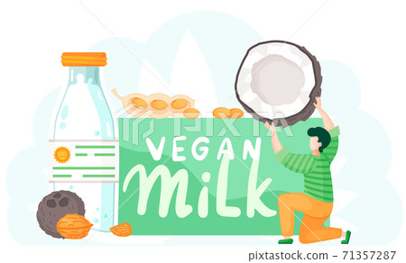 Veganism concept. Man making organic, plant-based coconut milk. Healthy lifestyle. Vegan drinks Veganism concept. Man making organic, plant-based coconut milk. Healthy lifestyle. Vegan drinks 71357287