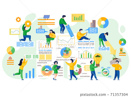 People doing environmental data analysis. limate change indicators. Idea of danger for ecology 71357304