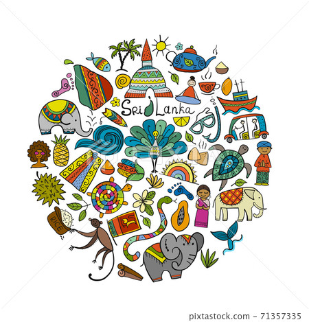 Sri Lanka travel, art background. Tribal elements for your design Sri Lanka travel, art background. Tribal elements for your design 71357335