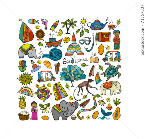 Sri Lanka travel, art background. Tribal elements for your design 71357337