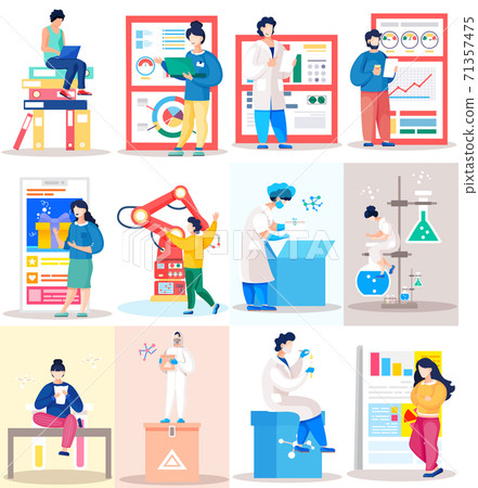 Safety and health. Research in the chemistry room. Statistical analyzes of financial work scenes set 71357475
